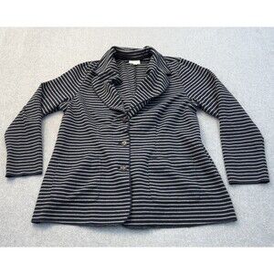 J Jill Blazer Womens L Blue Striped Cardigan Soft Blazer Pockets Mature Stretch